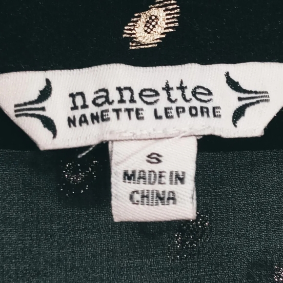 NANETTE LEPORE  BLOUSE Women's Size Small BLACK WITH GOLD METALLIC Polka Dots - Picture 3 of 6